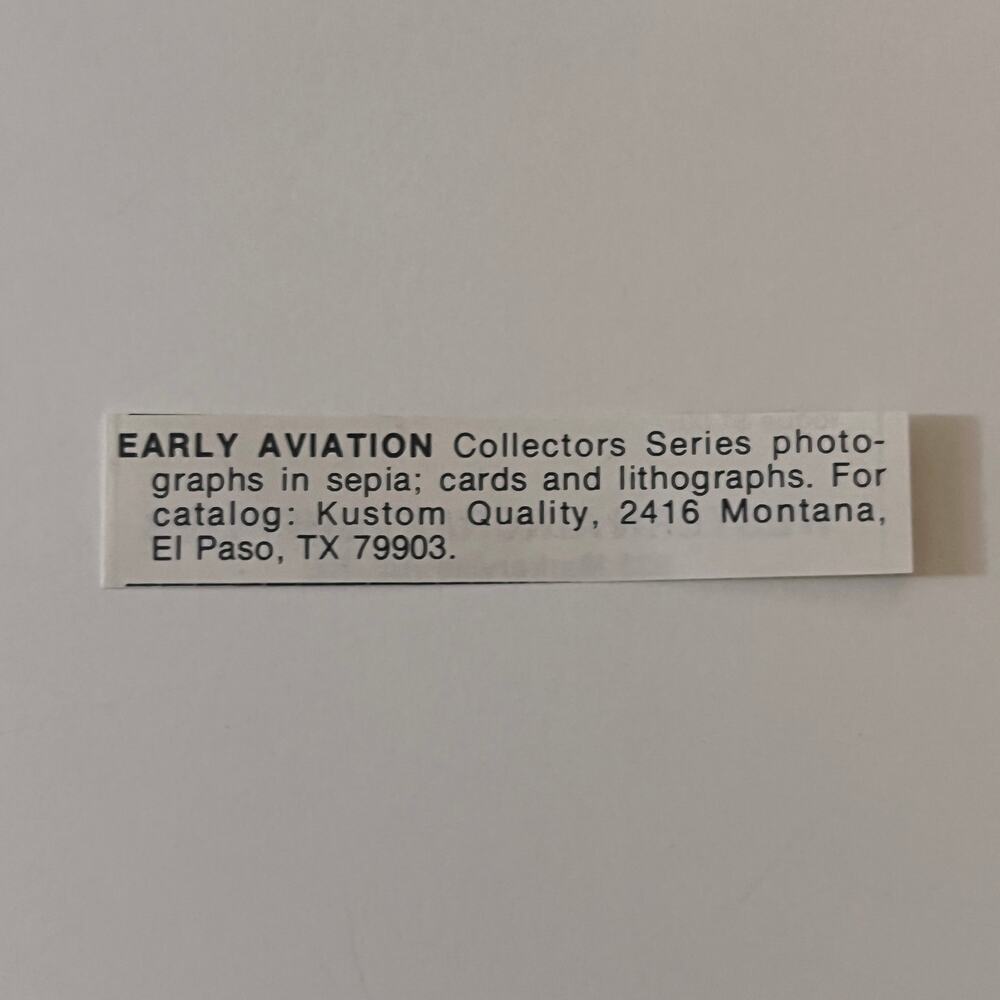 Kustom Quality Early Aviation El Paso TX 1979 Sport Aviation Clipping SAH5-S54